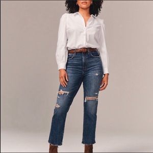 Abercrombie & Fitch The Ankle Straight Ultra High Rise Jeans Distressed Ripped